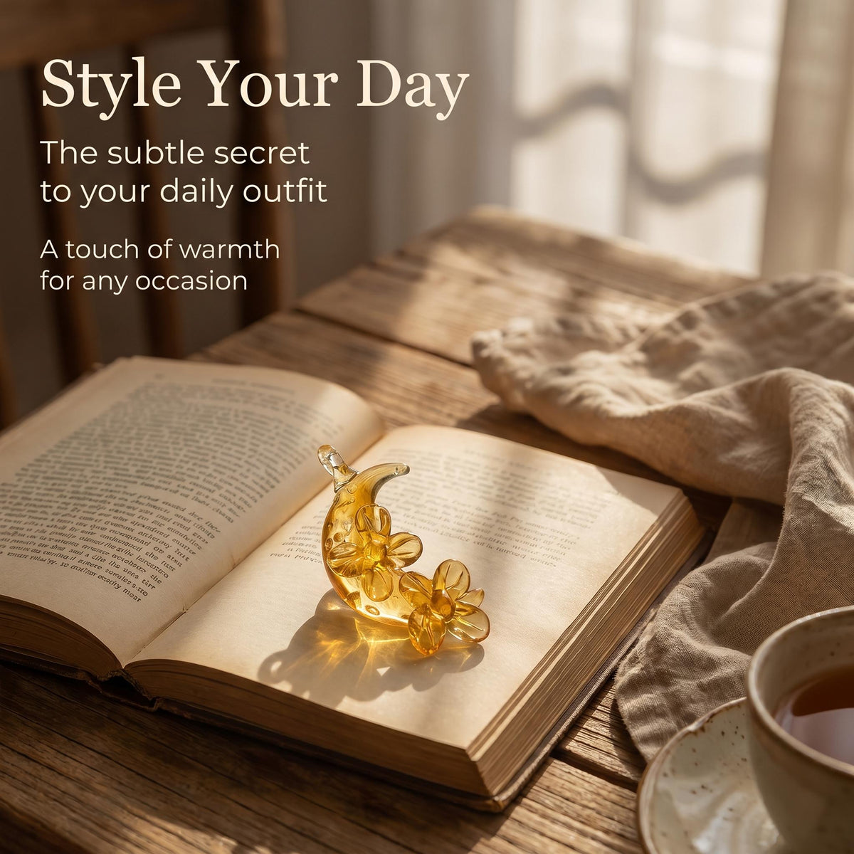 Hand-Blown Amber Moon Glass Pendant - art glass Necklace Accessory for Daily Wear
