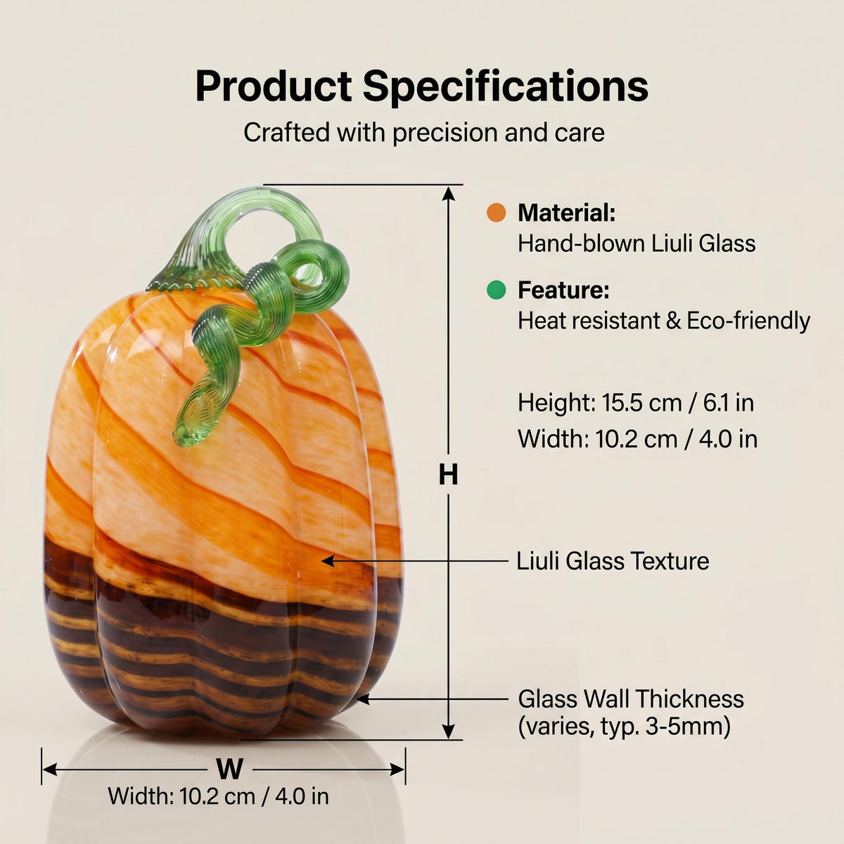 Hand-Blown Glass Pumpkin, art glass Decoration for Fall, Glowing Jewelry Accessory Derivative