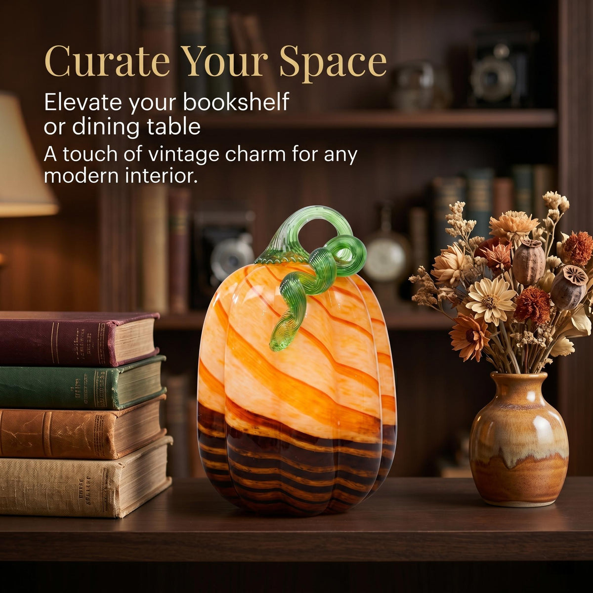 Hand-Blown Glass Pumpkin, art glass Decoration for Fall, Glowing Jewelry Accessory Derivative