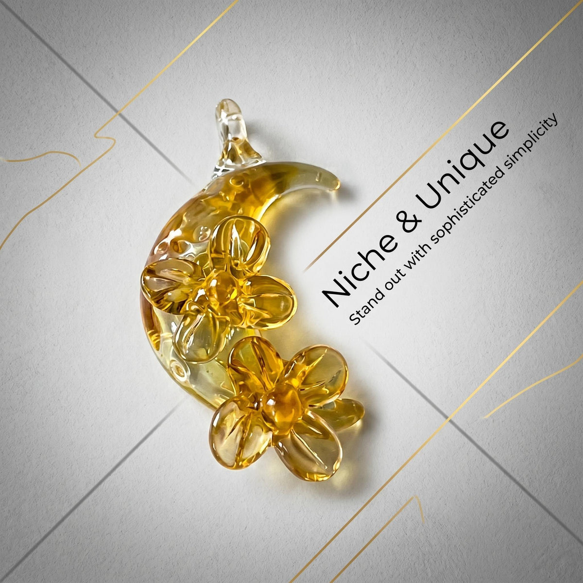 Hand-Blown Amber Moon Glass Pendant - art glass Necklace Accessory for Daily Wear
