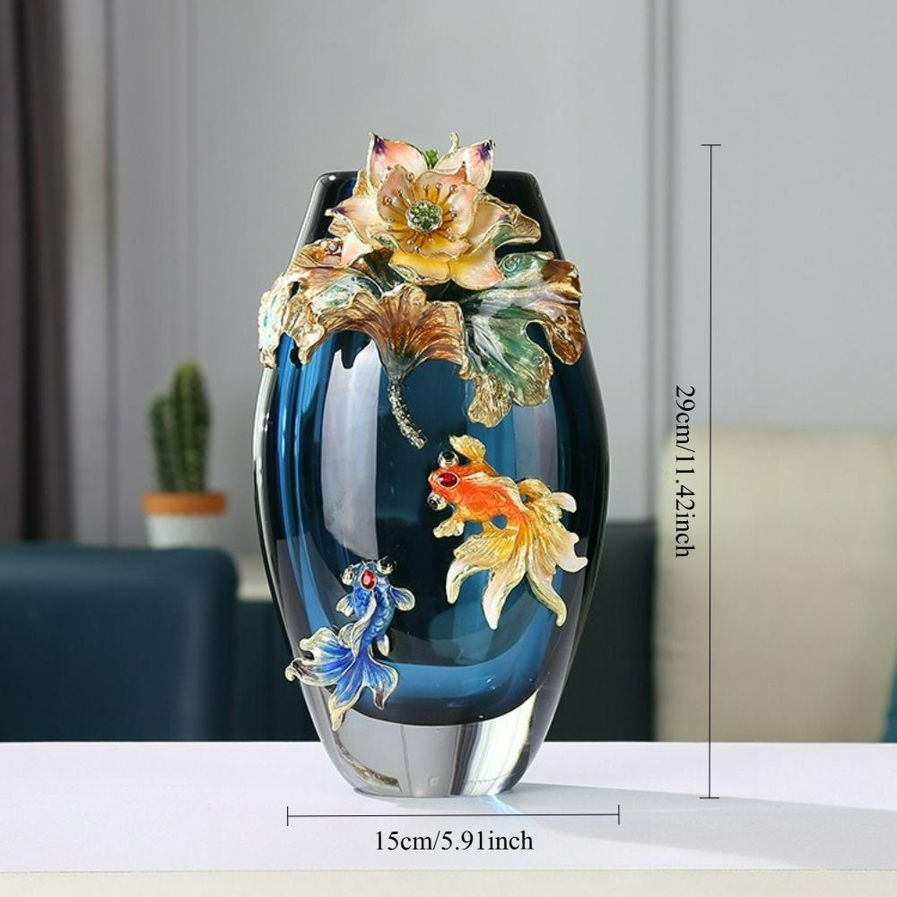 LuminaGlaze Handmade Glass Vase with Fish & Lotus Design, Oriental High-End Art Collectible, Decor for Living Room, Wine Cabinet – product image 5