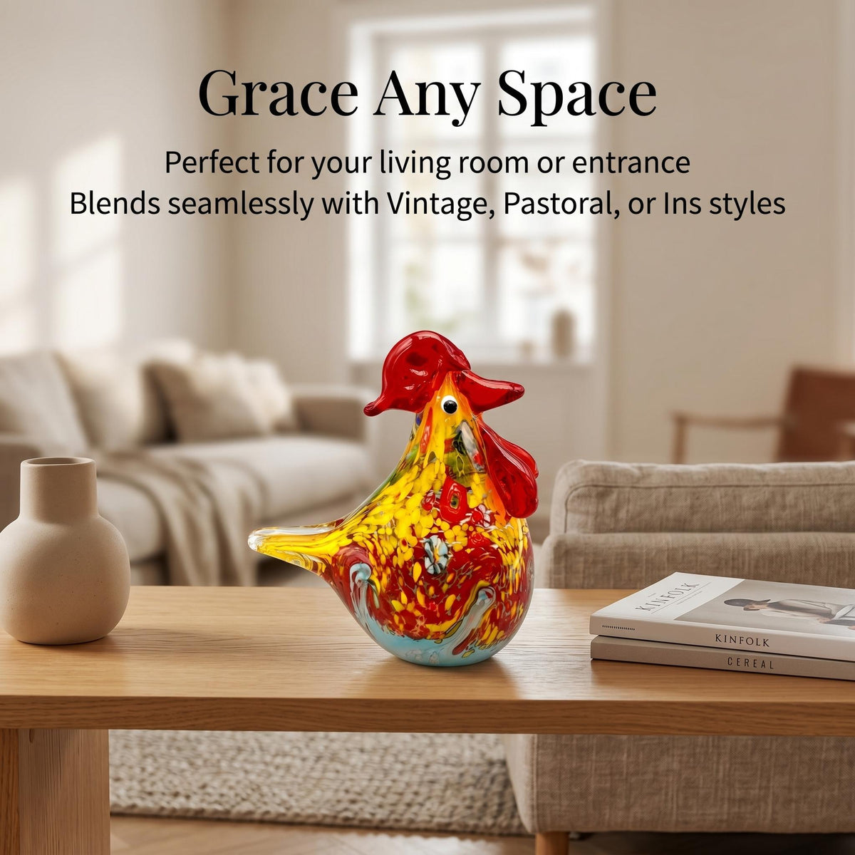 LuminaGlaze Hand-Blown Glass Rooster – product image 4