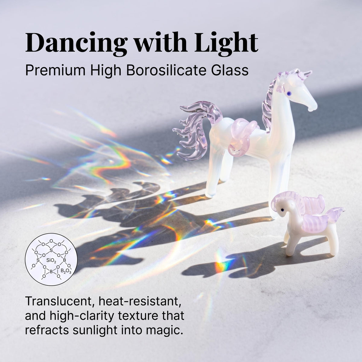 LuminaGlaze Handmade High Borosilicate Glass Unicorn Figurine - Artisan art glass Home Office Decor, Jewelry Accessories – product image 1