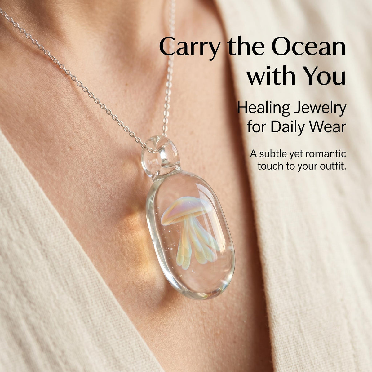 LuminaGlaze Handmade Iridescent Glass Jellyfish Pendant - art glass Ocean Charm, Versatile Jewelry Accessory for Necklaces, Gifts – product image 2