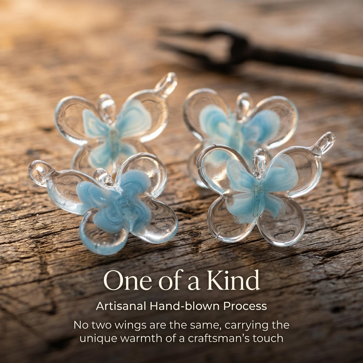 LuminaGlaze Handmade Gradient Blue Butterfly Glass Pendant, Crystal DIY Charm for Necklaces & Bracelets, Elegant Handicraft, – product image 6