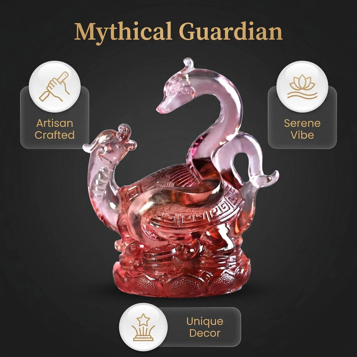 LuminaGlaze One of a Kind Hand Blown Liuli Dragon Turtle Statue, Iridescent Golden Amber to Sapphire Blue Gradient, Mythical – product image 2