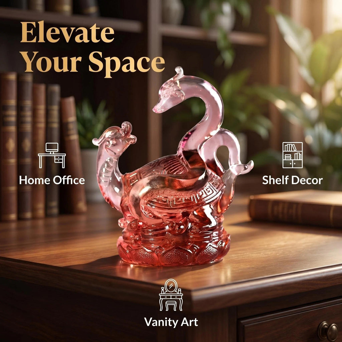 LuminaGlaze One of a Kind Hand Blown Liuli Dragon Turtle Statue, Iridescent Golden Amber to Sapphire Blue Gradient, Mythical – product image 5