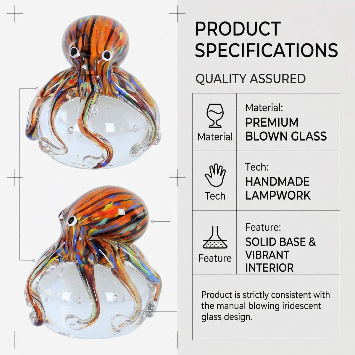 LuminaGlaze Lampwork Glass Octopus art glass Decoration, Jewelry Accessory Derivative with Sunlight-Triggered Light Refraction – product image 2