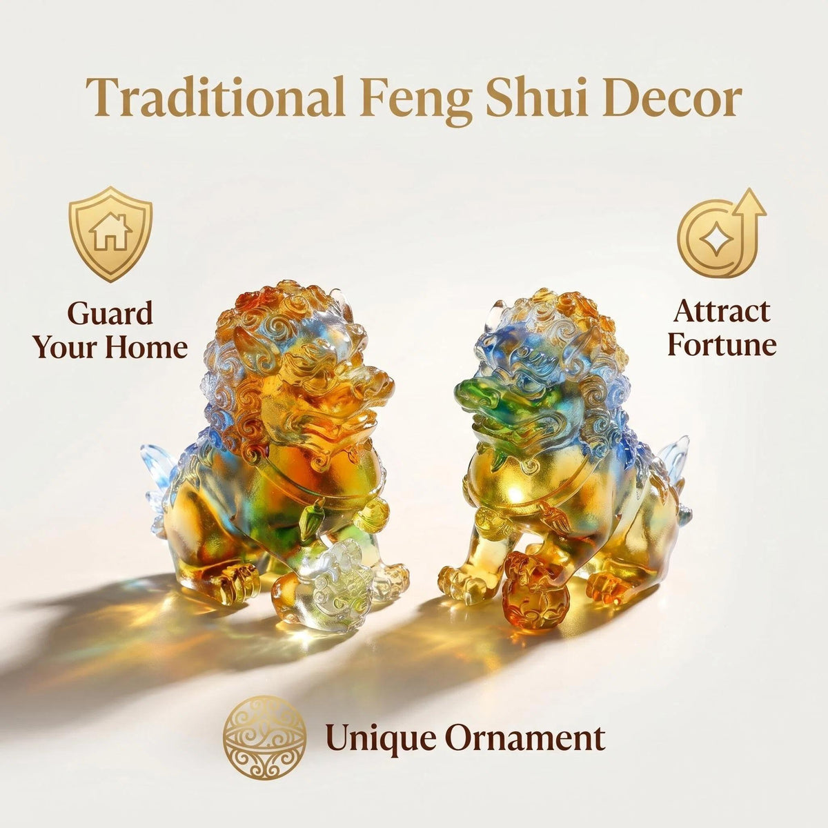 LuminaGlaze Hand Blown Liuli Fu Lion Statue Set - Colorful Gradient Art Glass, Traditional Chinese Guardian Lions, Feng Shui Home – product image 5