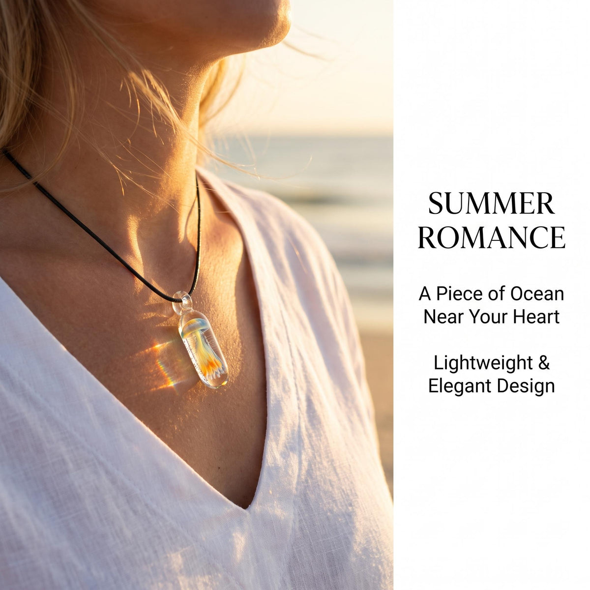 LuminaGlaze Iridescent Jellyfish Glass Pendant Handmade Ocean Charm Necklace Pendant 4.5 x 1.3 cm Gift for Women, Chain Not – product image 2