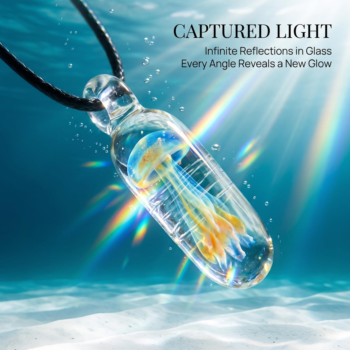 LuminaGlaze Iridescent Jellyfish Glass Pendant Handmade Ocean Charm Necklace Pendant 4.5 x 1.3 cm Gift for Women, Chain Not – product image 5