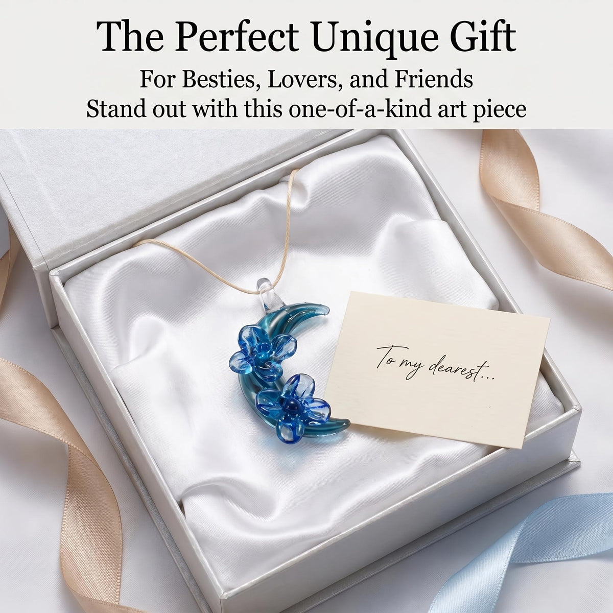 LuminaGlaze Hand-Blown Blue Moon art glass Pendant Necklace, Jewelry Accessory for Romantic Daily Wear – product image 4