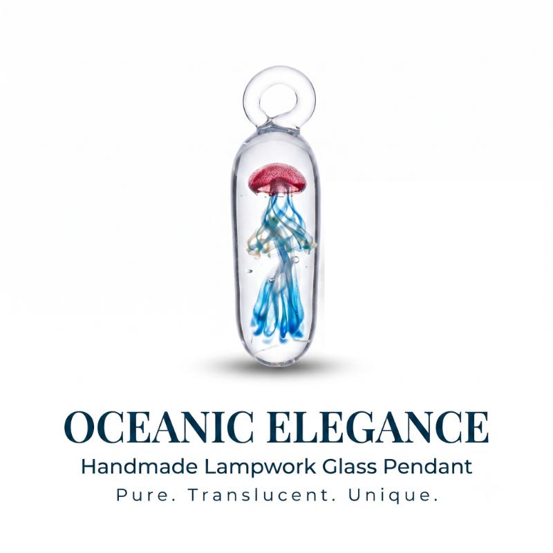 LuminaGlaze 1 Pcs Handmade Glass Jellyfish Capsule Pendant, Artisan Blown Glass Charm Without Cord, for DIY Necklace, Bracelet & – product image 1