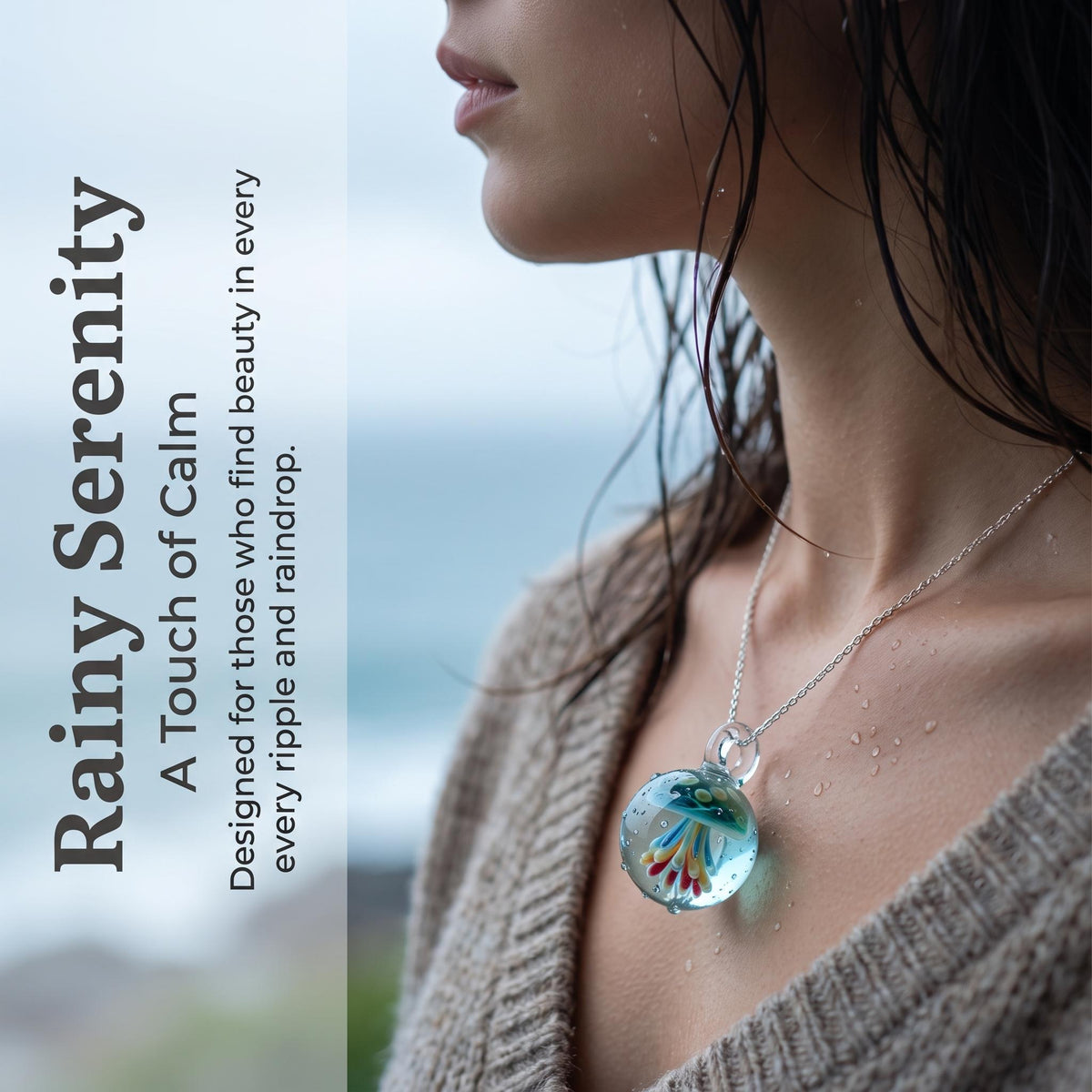 LuminaGlaze Jellyfish Pendant Necklace – Crystal Glass, Calm Anxiety & Bring Good Vibes, Spiritual Gift for Her(without chain) – product image 2