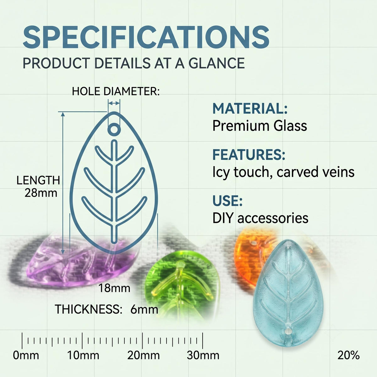 LuminaGlaze Handmade Glass Leaf Pendant - art glass Jewelry Charm for Jewelry Making, Summer Gifting & Everyday Styling – product image 4