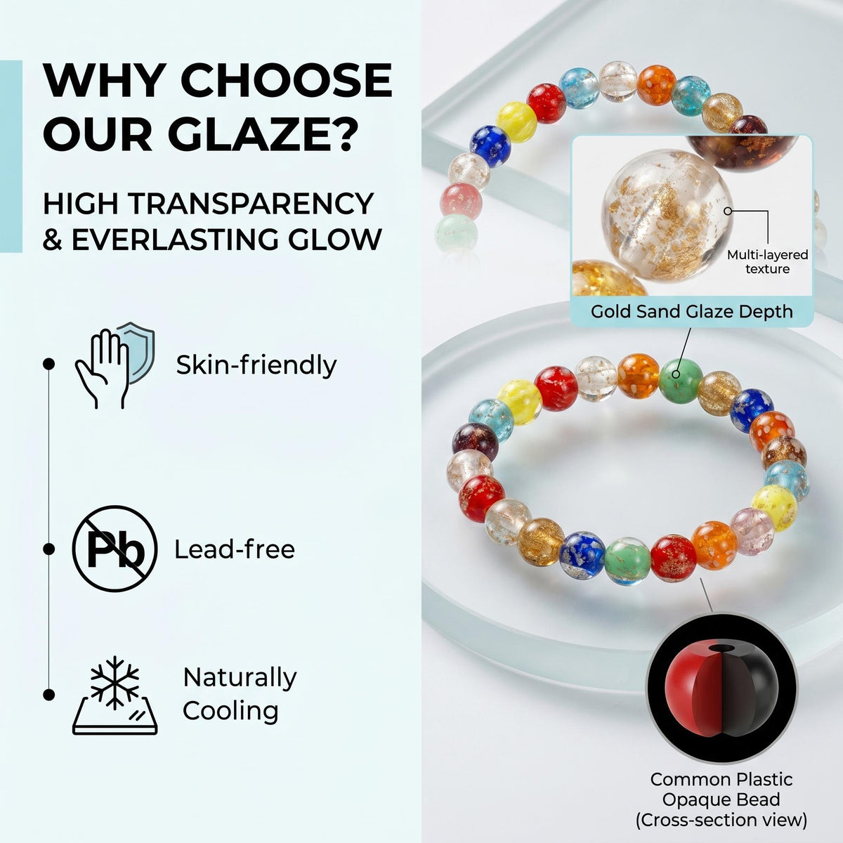 LuminaGlaze Handmade art glass Glass Bead Bracelet - Transparent Stylish Bangle, Daily Wear & Gifting Accessory – product image 3