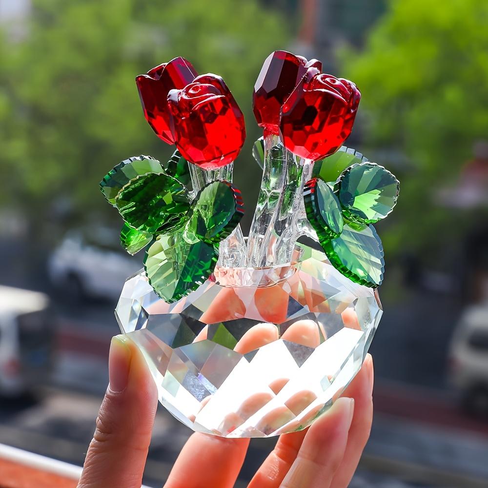 LuminaGlaze 10.5×8CM K9 Handmade Crystal Vase with 4 Roses & Leaves, Elegant Desktop Decor, Perfect Gift for Valentine's, – product image 3