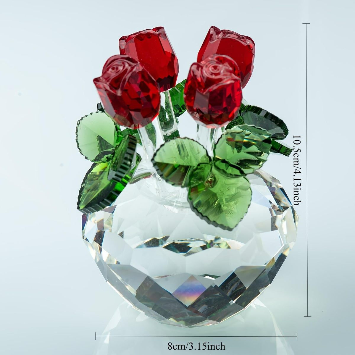 LuminaGlaze 10.5×8CM K9 Handmade Crystal Vase with 4 Roses & Leaves, Elegant Desktop Decor, Perfect Gift for Valentine's, – product image 4