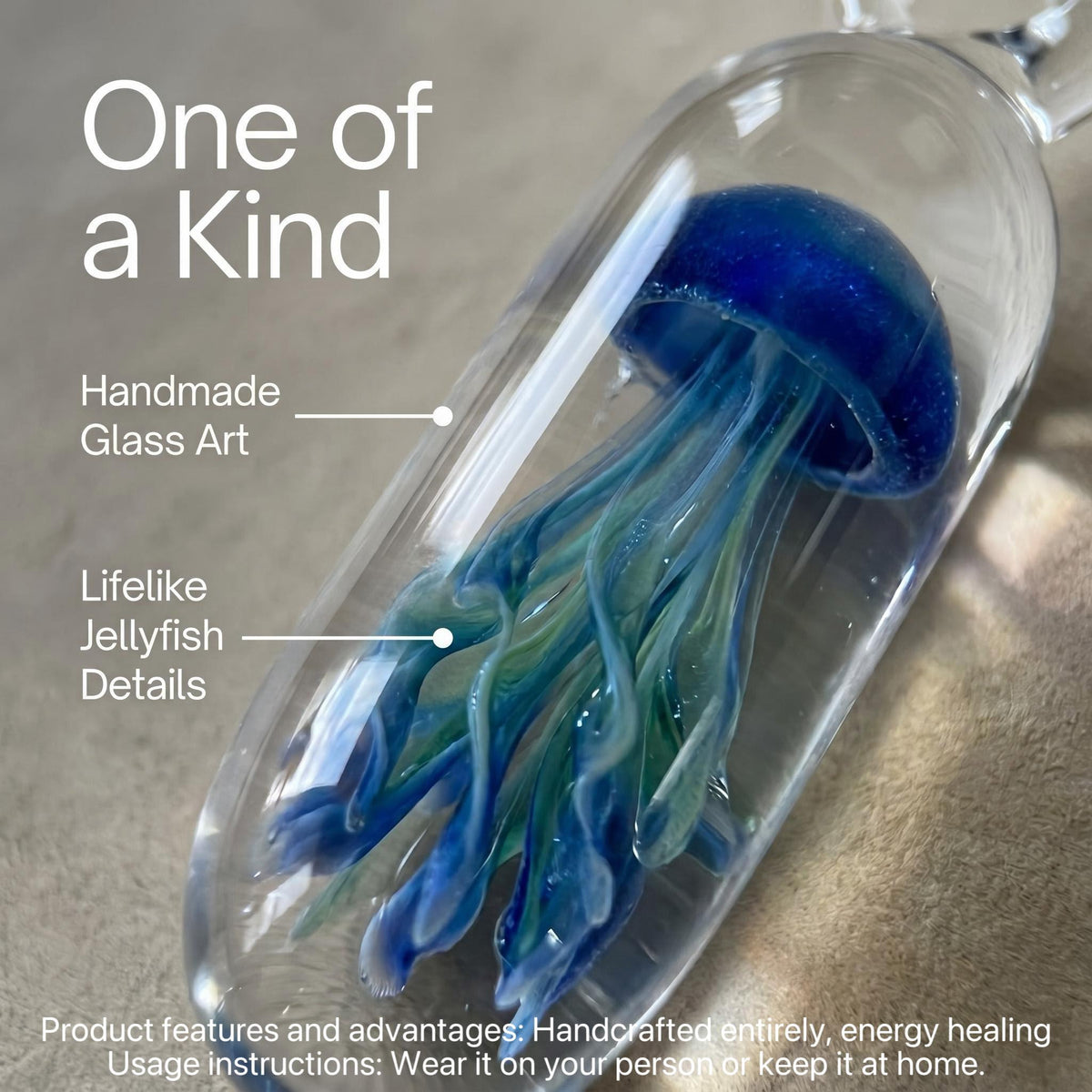 LuminaGlaze Hand Blown Glass Jellyfish Pendant Necklace – product image 3