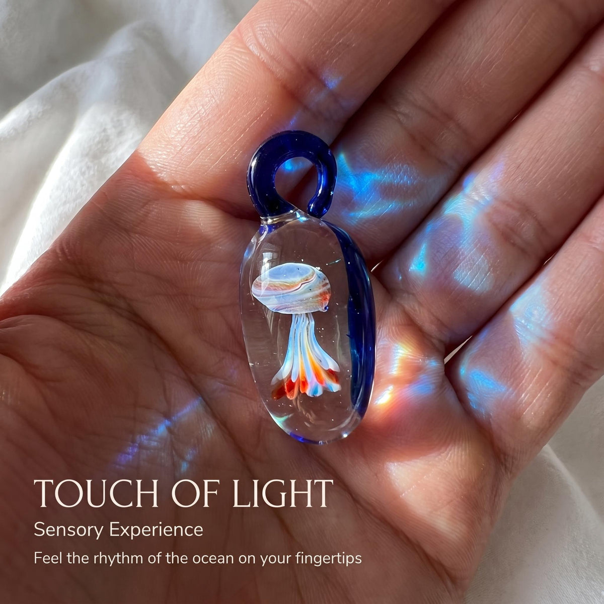 LuminaGlaze Blue Base Glass Jellyfish Pendant – Handmade Lampwork, Deep Sea Lucky Charm, Dreamy Translucent, Unique Design – product image 4