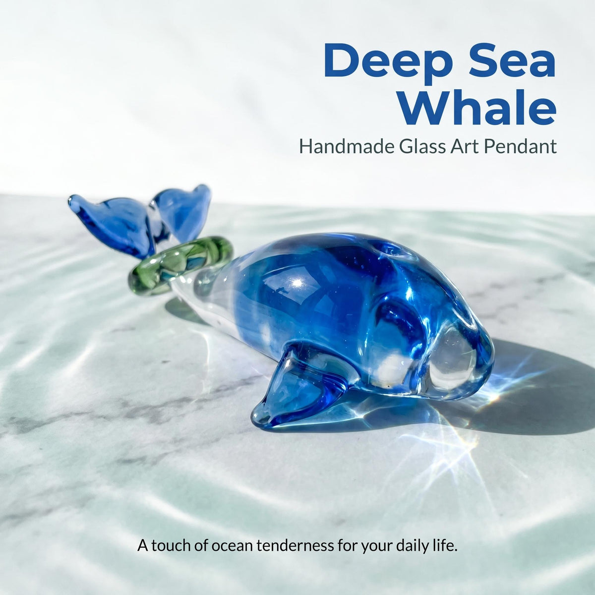 LuminaGlaze Blue Glass Whale Pendant with Transparent Fins & Yellow Accent Ring, Great for DIY Necklaces, Bracelets, Car and – product image 1
