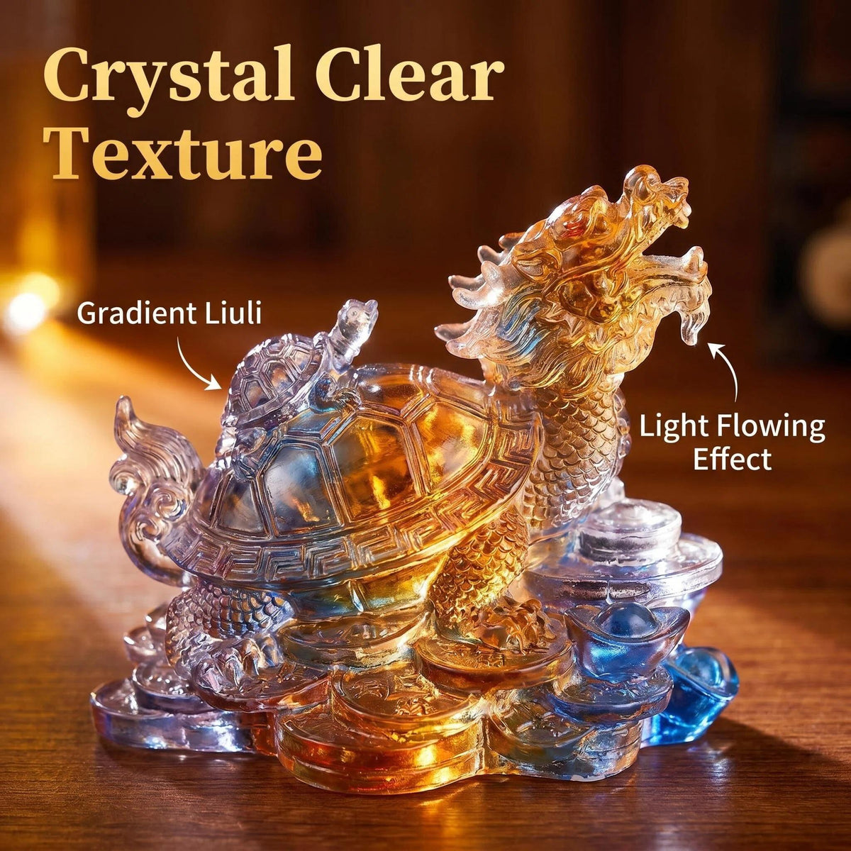 LuminaGlaze Hand Blown Liuli Dragon Turtle Statue - Colorful Gradient Art Glass, Traditional Chinese Feng Shui Guardian, Symbol – product image 3