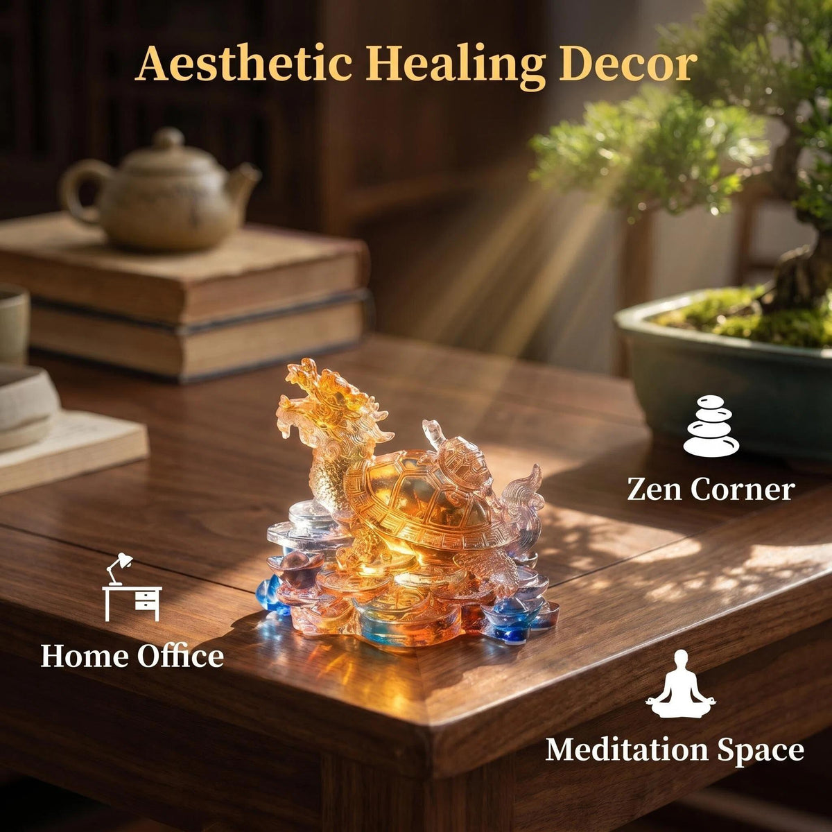 LuminaGlaze Hand Blown Liuli Dragon Turtle Statue - Colorful Gradient Art Glass, Traditional Chinese Feng Shui Guardian, Symbol – product image 5