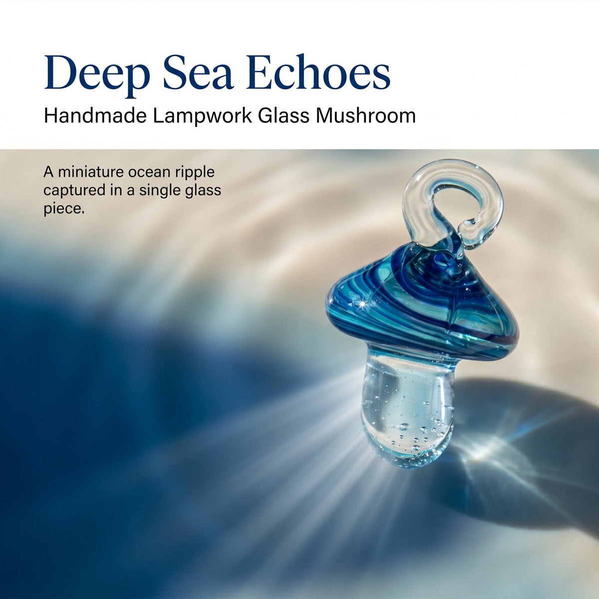 LuminaGlaze Handmade Lampwork Glass Mushroom Pendant - art glass Jewelry Making Accessory with Ocean Aesthetic – product image 1