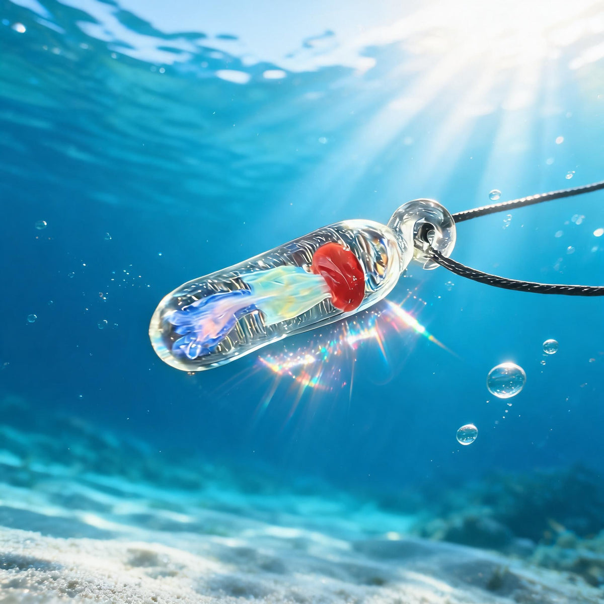LuminaGlaze Gradient Glass Jellyfish Pendant with Red Head, 4.5cm Capsule Ocean Art with Iridescent Detail, Unique Coastal Gift – product image 6
