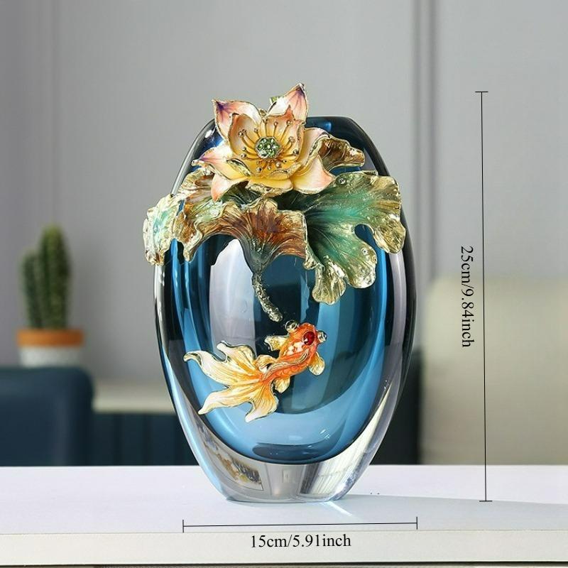 LuminaGlaze Handmade Glass Vase with Fish & Lotus Design, Oriental High-End Art Collectible, Decor for Living Room, Wine Cabinet – product image 7