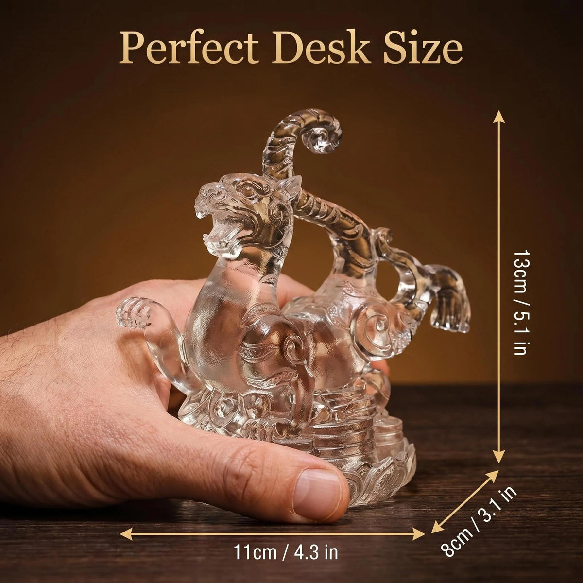 LuminaGlaze One of a Kind Hand Blown Liuli White Tiger Statue, Frosted Clear Translucent Glass with Light Refracting Texture, – product image 2