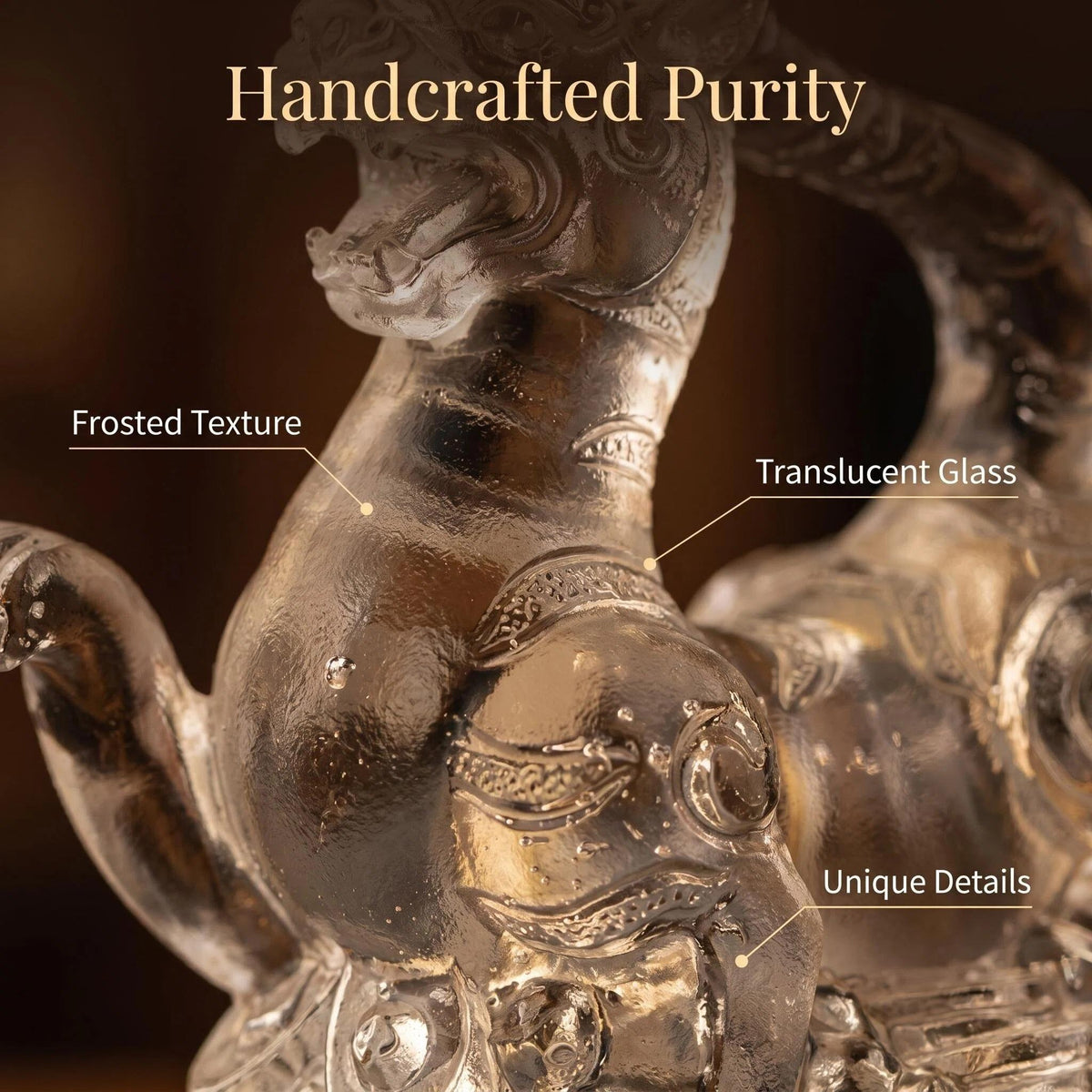 LuminaGlaze One of a Kind Hand Blown Liuli White Tiger Statue, Frosted Clear Translucent Glass with Light Refracting Texture, – product image 4