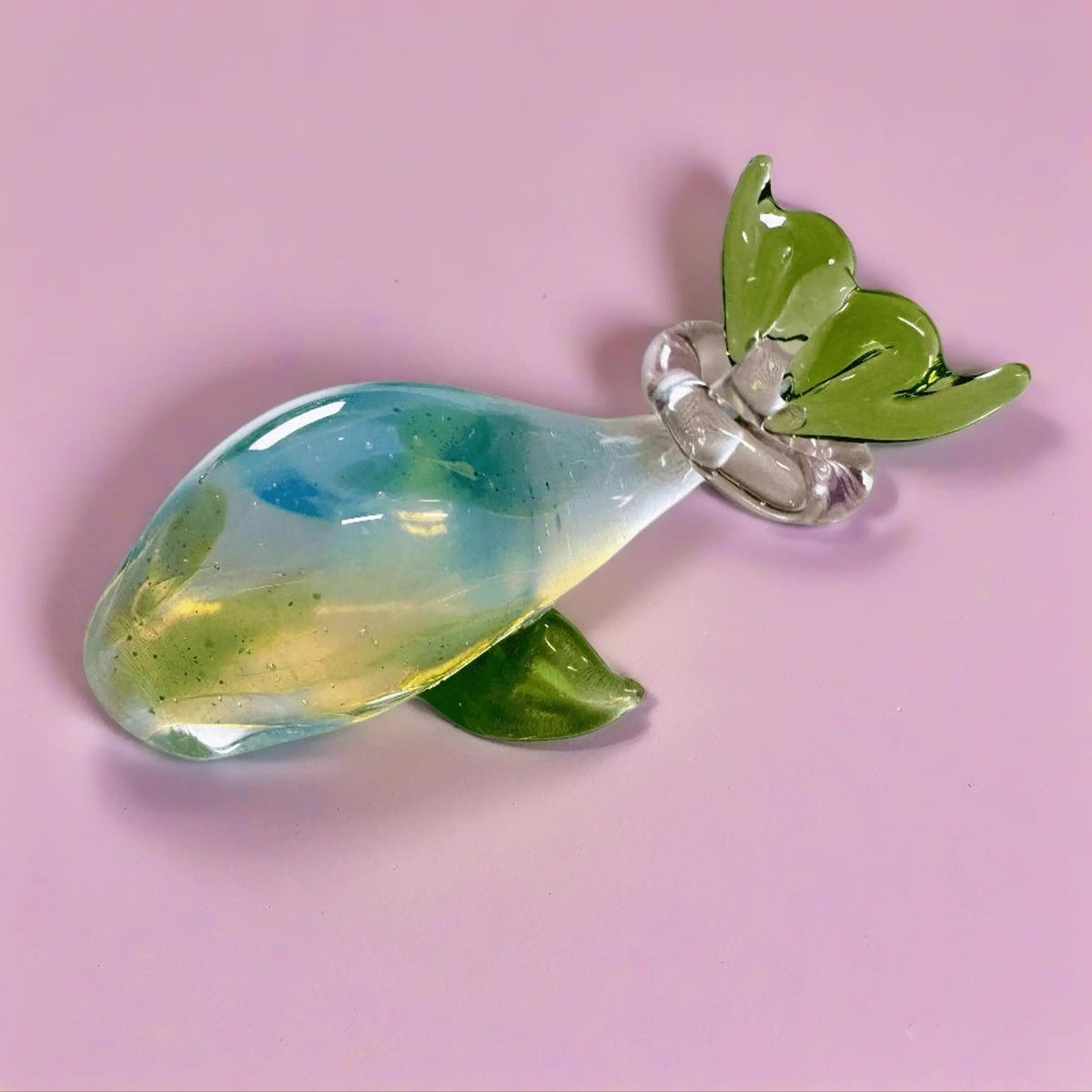 LuminaGlaze Blue-green Glass Whale Ornament, suitable for DIY pendants, bracelets, car and window decorations, elegant jewelry & – product image 1