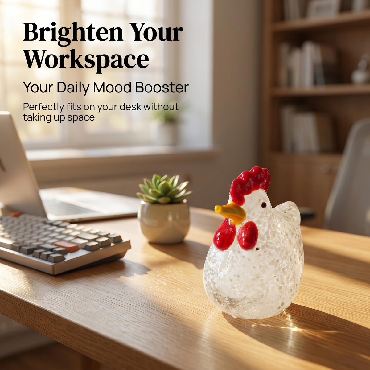 LuminaGlaze Handmade Glass Chicken Figurine Artisan-crafted desk decor for home, office & gifts – product image 2