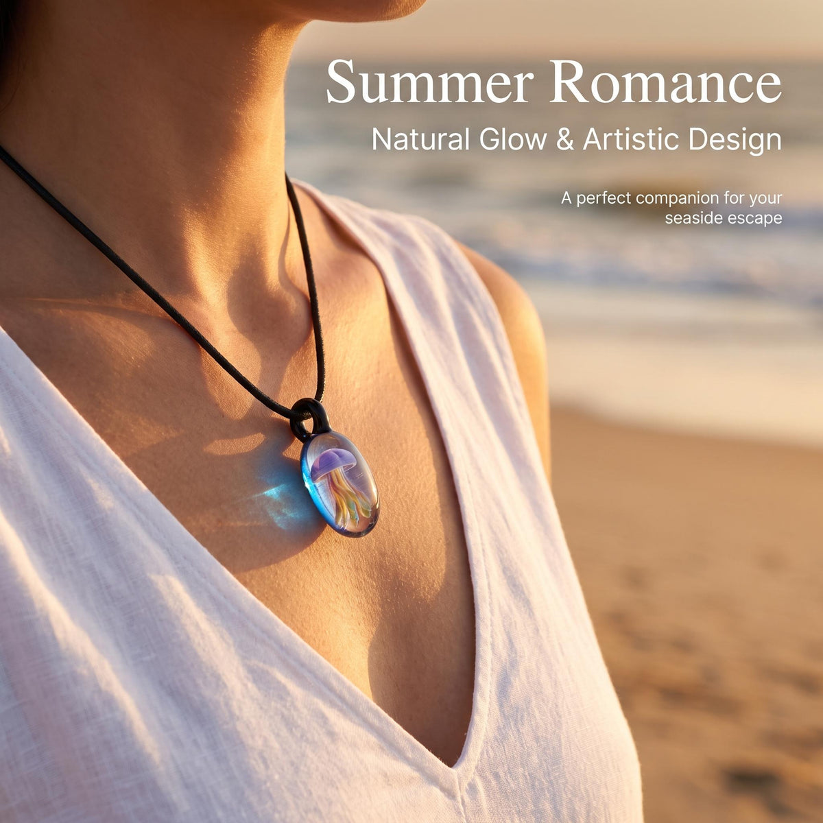 LuminaGlaze Black Base Glass Jellyfish Pendant – Handmade Lampwork, Deep Sea Night, Mysterious Translucent, Unique Design – product image 4