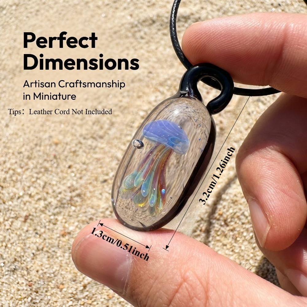 LuminaGlaze Black Base Glass Jellyfish Pendant – Handmade Lampwork, Deep Sea Night, Mysterious Translucent, Unique Design – product image 7