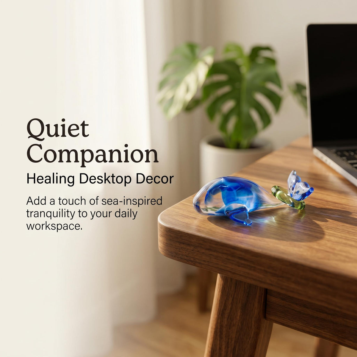 LuminaGlaze Handmade Translucent Blue Glass Whale Ornament, Ideal for DIY Decor & Home Display – product image 2