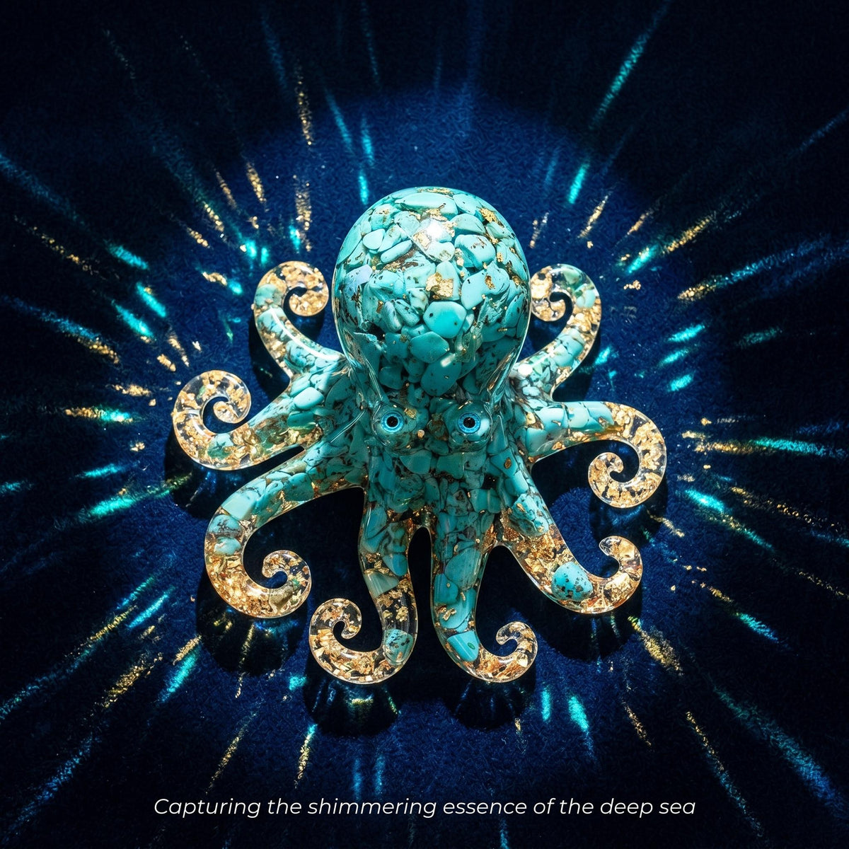 LuminaGlaze Unique art glass Glass Octopus Necklace Pendant, Adorned with Gold Leaf and Natural Turquoise – product image 1
