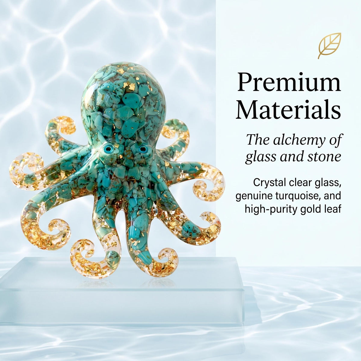 LuminaGlaze Unique art glass Glass Octopus Necklace Pendant, Adorned with Gold Leaf and Natural Turquoise – product image 2