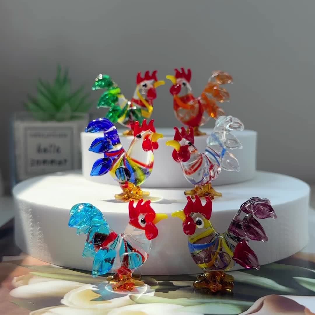 LuminaGlaze 6Pcs Handmade Crystal Glass Rooster Figurines, Cute Mini Statues for DIY Home, Table Decor & Party Gifts – product image 1