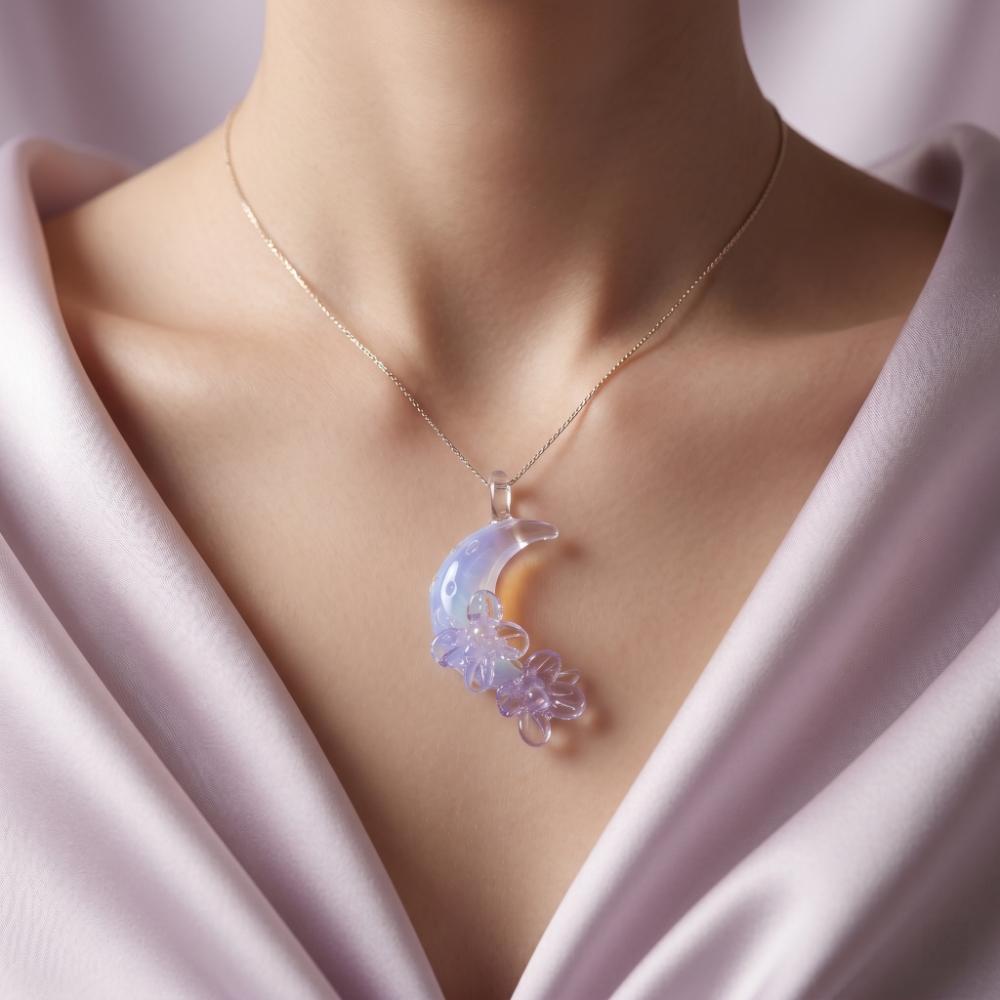LuminaGlaze Handmade Original Purple Moon Floral Glass Pendant, Crystal DIY Charm for Jewelry Making (Cord Not Included) – product image 5