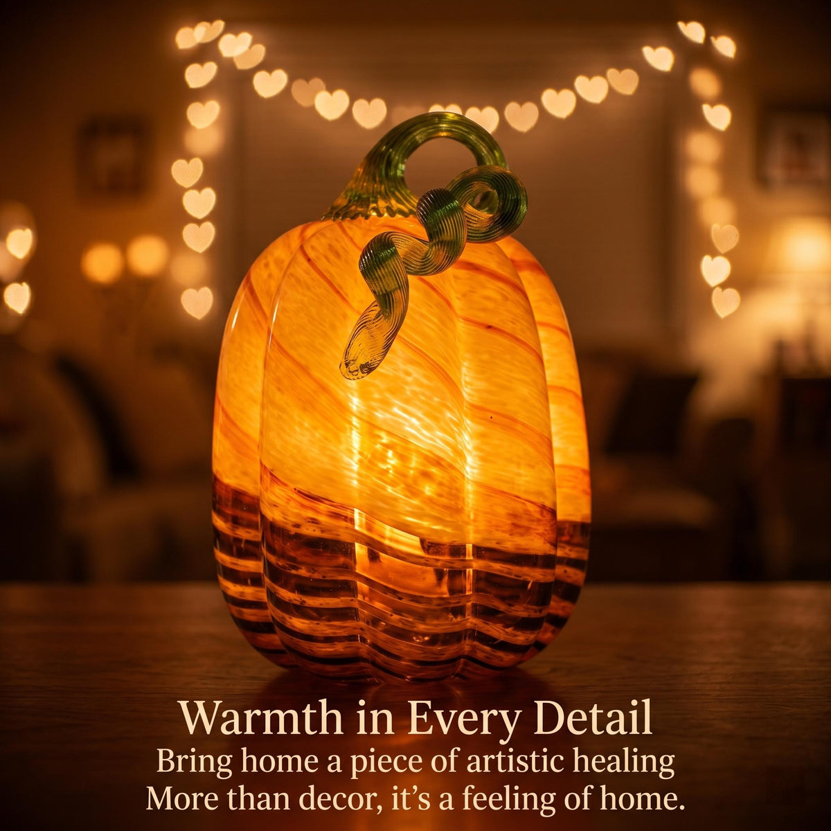 Hand-Blown Glass Pumpkin, art glass Decoration for Fall, Glowing Jewelry Accessory Derivative