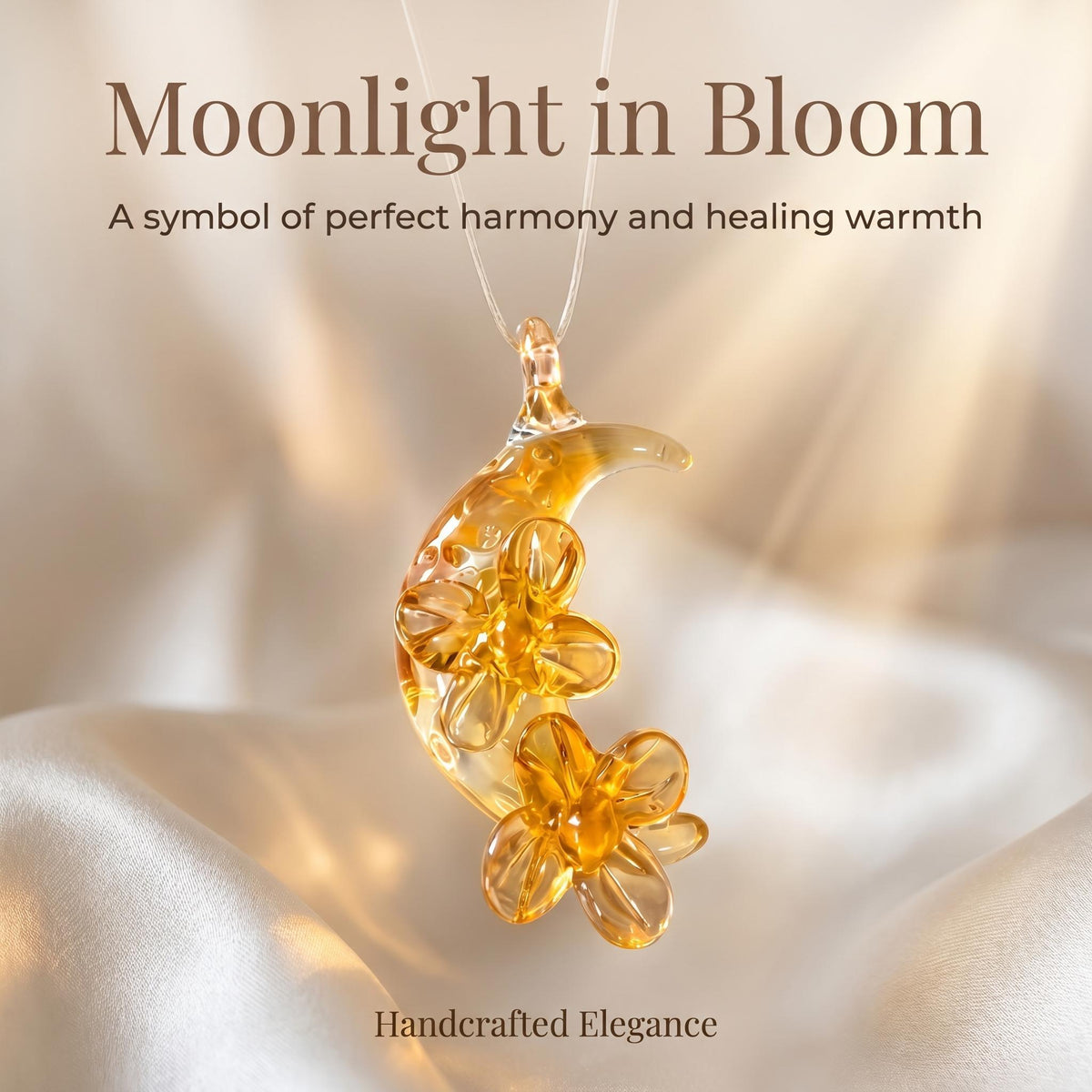 Hand-Blown Amber Moon Glass Pendant - art glass Necklace Accessory for Daily Wear