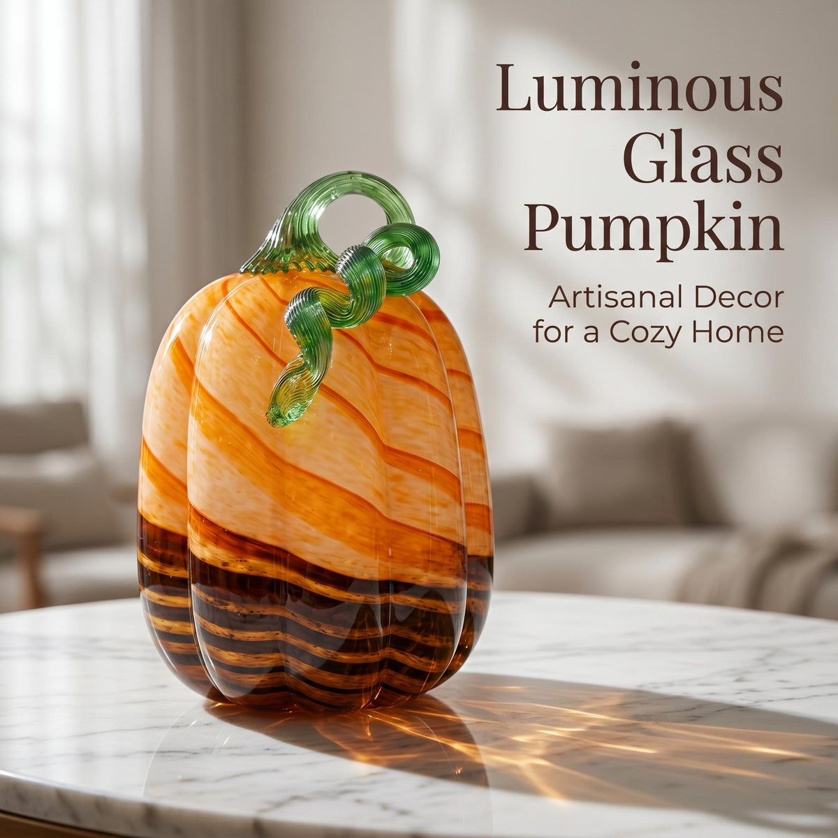 Hand-Blown Glass Pumpkin, art glass Decoration for Fall, Glowing Jewelry Accessory Derivative