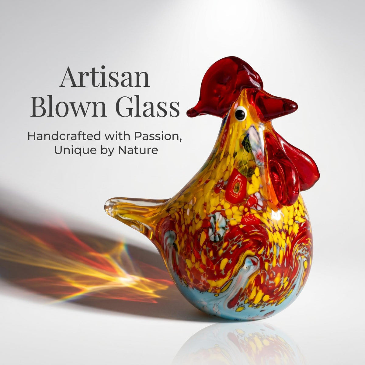 LuminaGlaze Hand-Blown Glass Rooster – product image 2