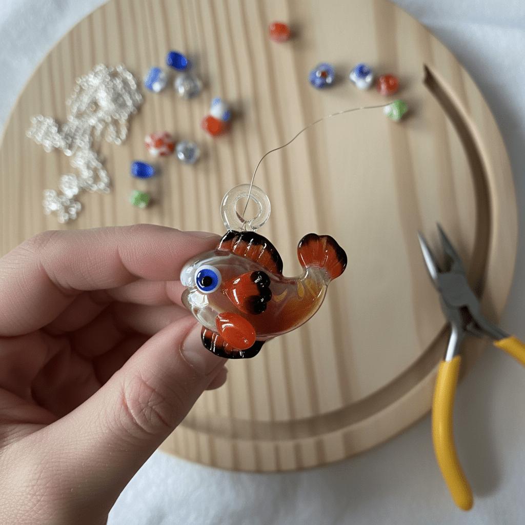 LuminaGlaze Handmade Cute Clownfish Glass Pendant, Crystal DIY Charm for Necklaces & Bracelets, Lovely Car Ornament & Exquisite – product image 4