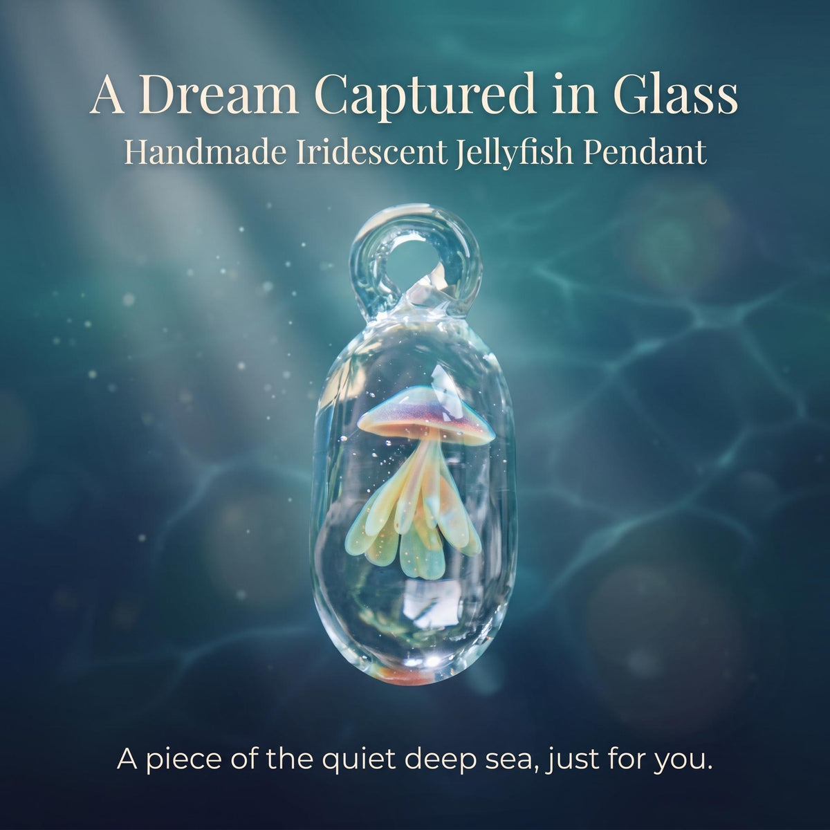 LuminaGlaze Handmade Iridescent Glass Jellyfish Pendant - art glass Ocean Charm, Versatile Jewelry Accessory for Necklaces, Gifts – product image 1