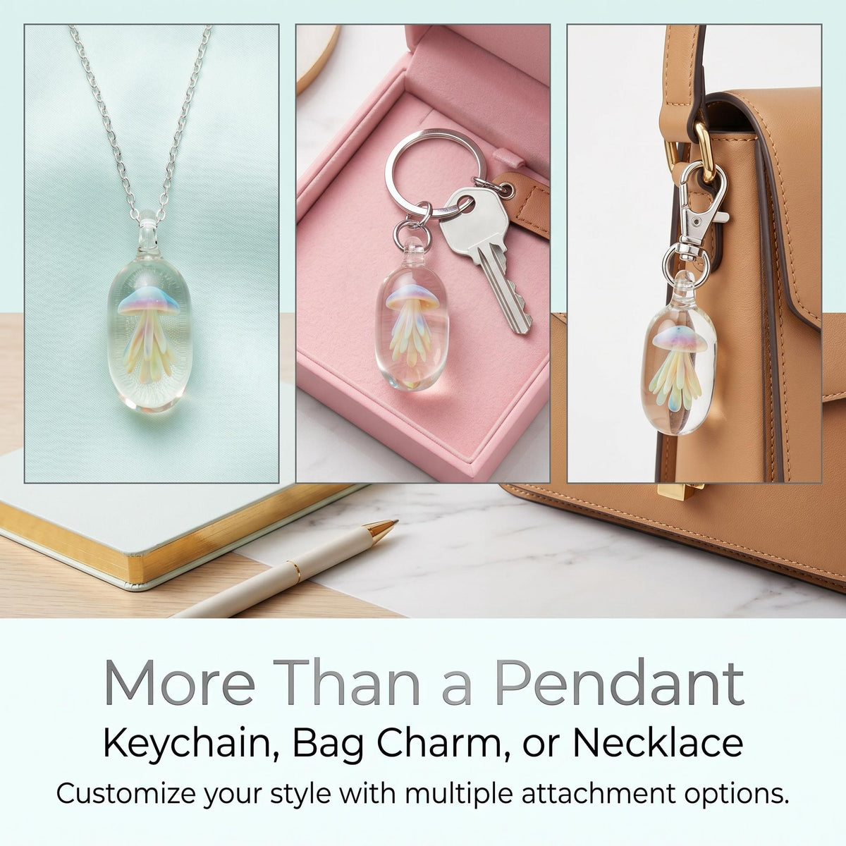 LuminaGlaze Handmade Iridescent Glass Jellyfish Pendant - art glass Ocean Charm, Versatile Jewelry Accessory for Necklaces, Gifts – product image 3