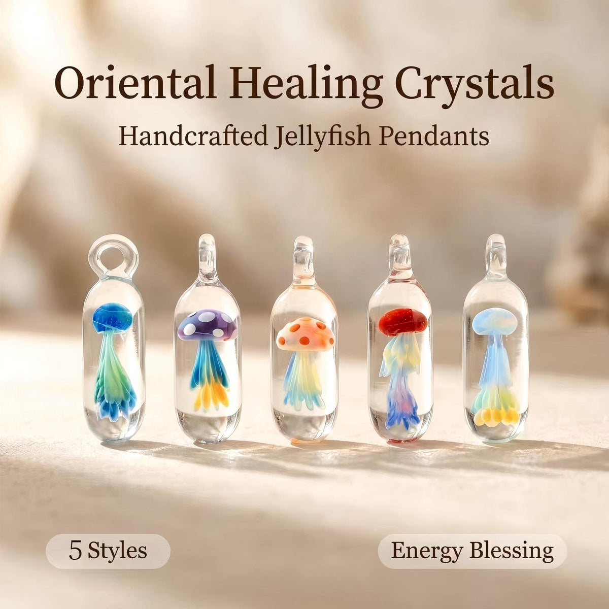 LuminaGlaze Hand Blown Glass Jellyfish Pendant Necklace – product image 1