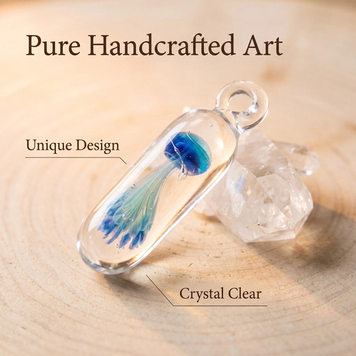 LuminaGlaze Hand Blown Glass Jellyfish Pendant Necklace – product image 3